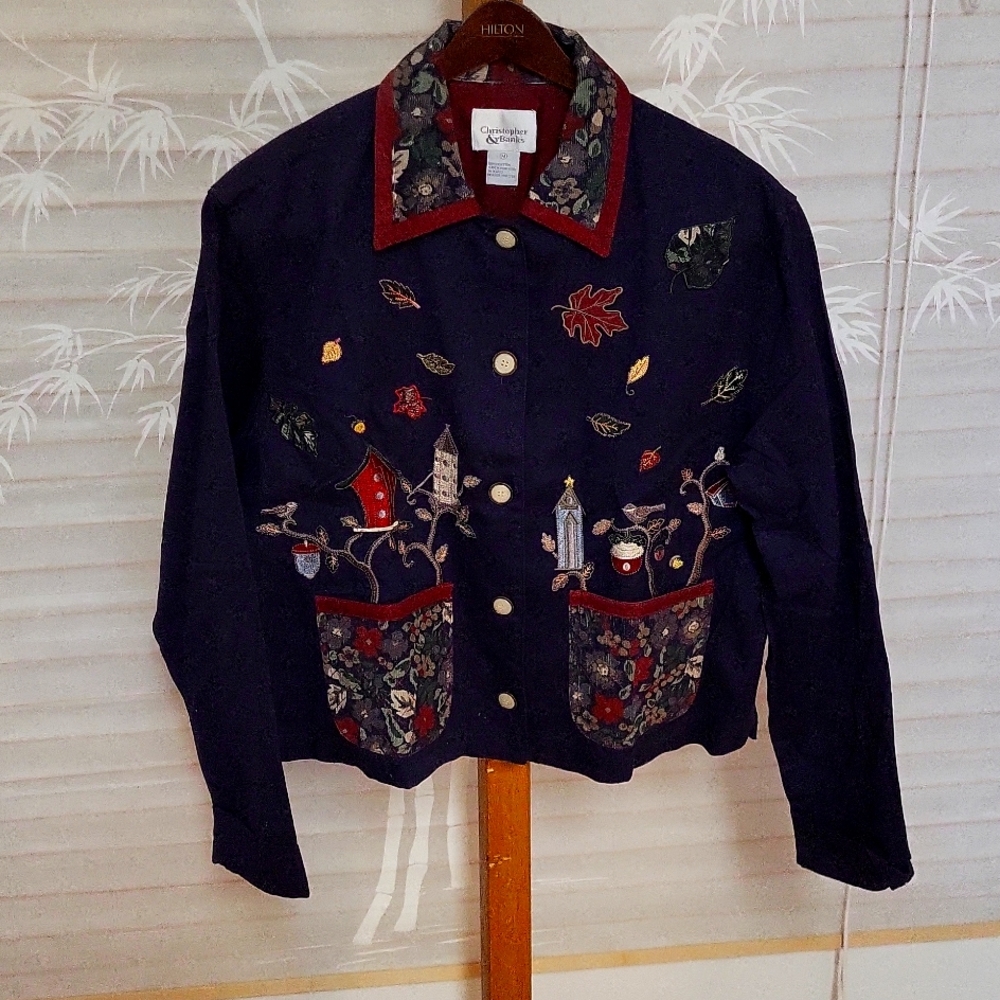 Y2K Christopher & Banks navy bird house jacket